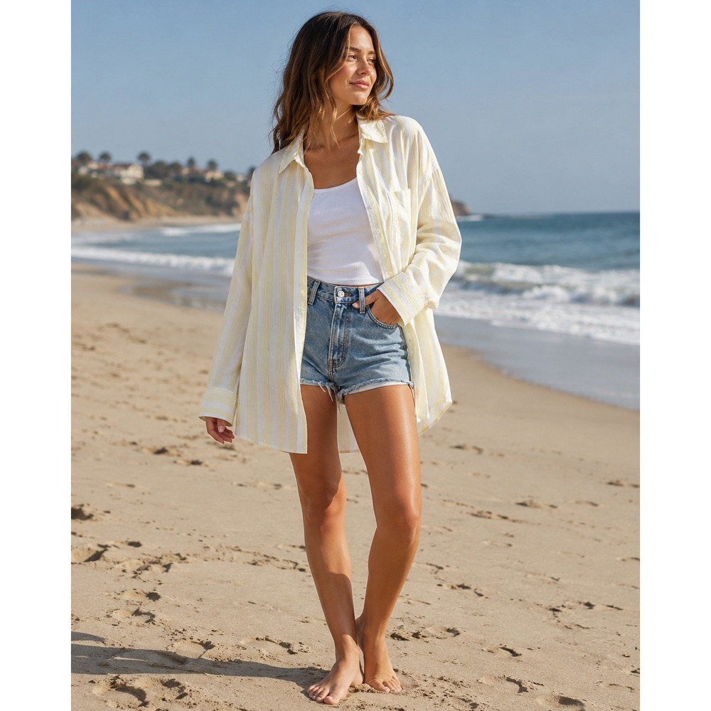 Old Navy Yellow and White Striped Button-Down Shirt